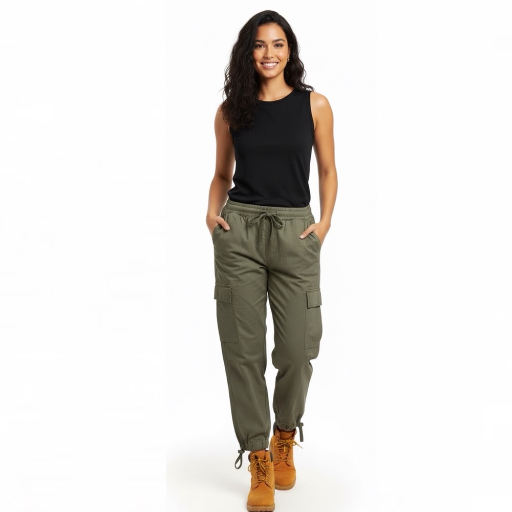 Forever 21 Army Green Khaki Wide Leg Cargo Pants 3X Lyocell Baggy